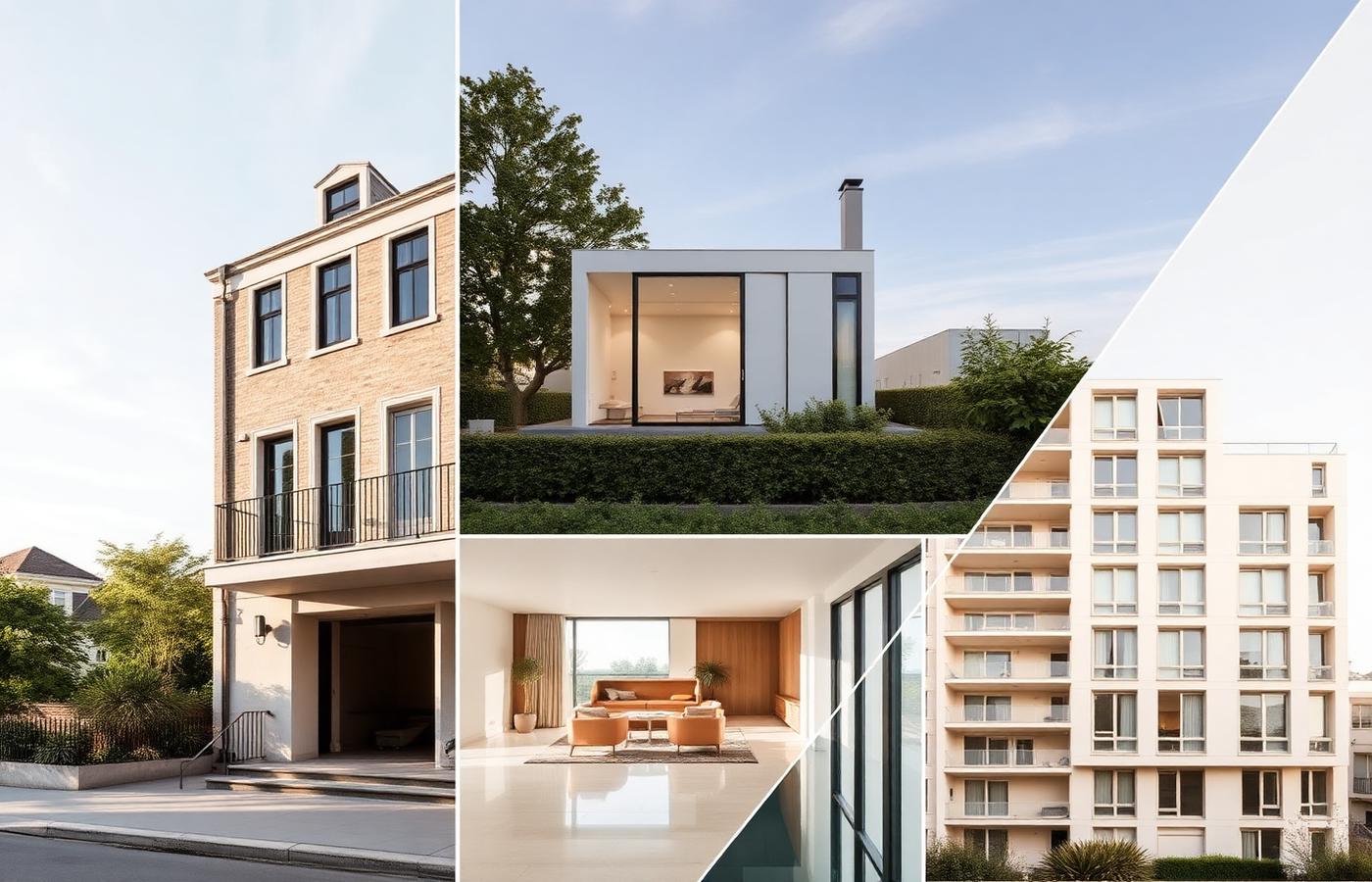 A collage of homes — townhouse, villa and apartment — managed in one ledger